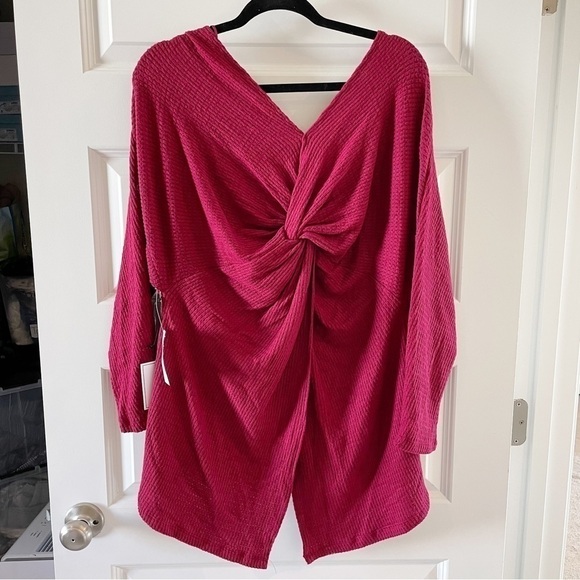 1. State Knot Back Waffle Knit Top in Deep Rouge New With Tags - Picture 9 of 9